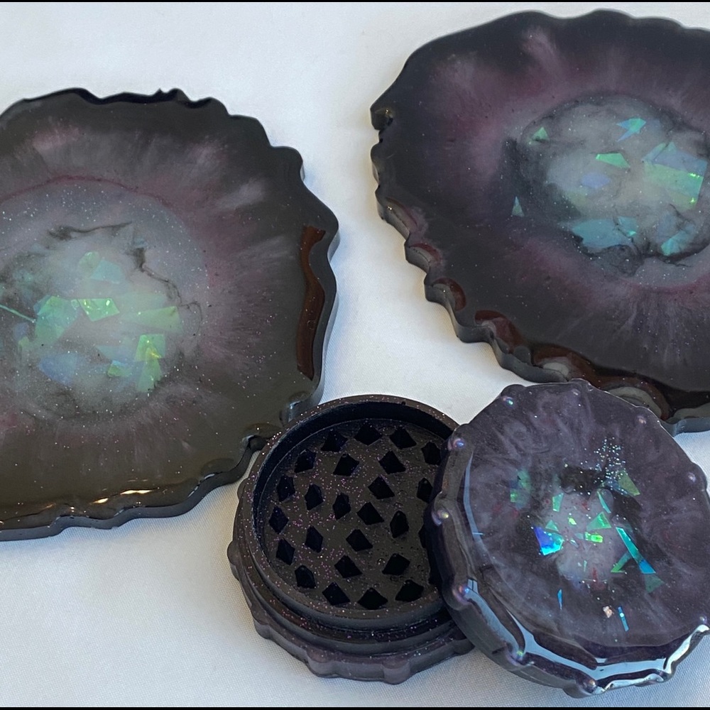 Custom set of moonlight coasters&herb grinder